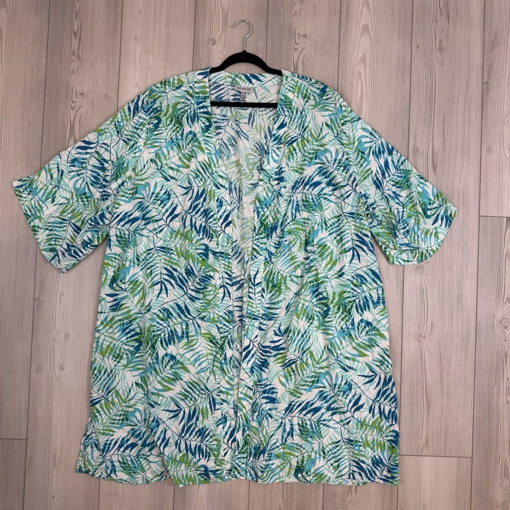 Catherines Open Front Kimono Cardigan Size 4X Blue Turquoise Green